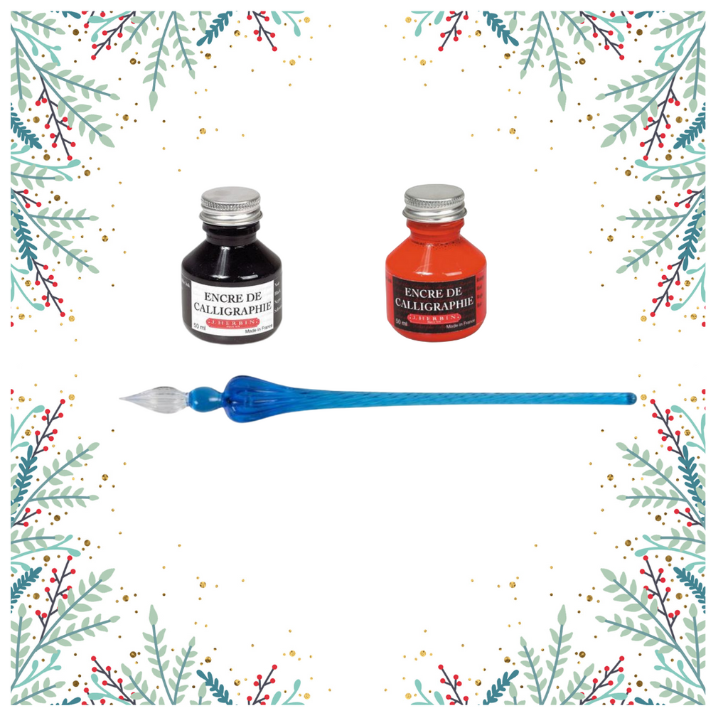 Gift set and Gift Combo :  J b Herbin Glass Dip pen with Calligraphy Inks