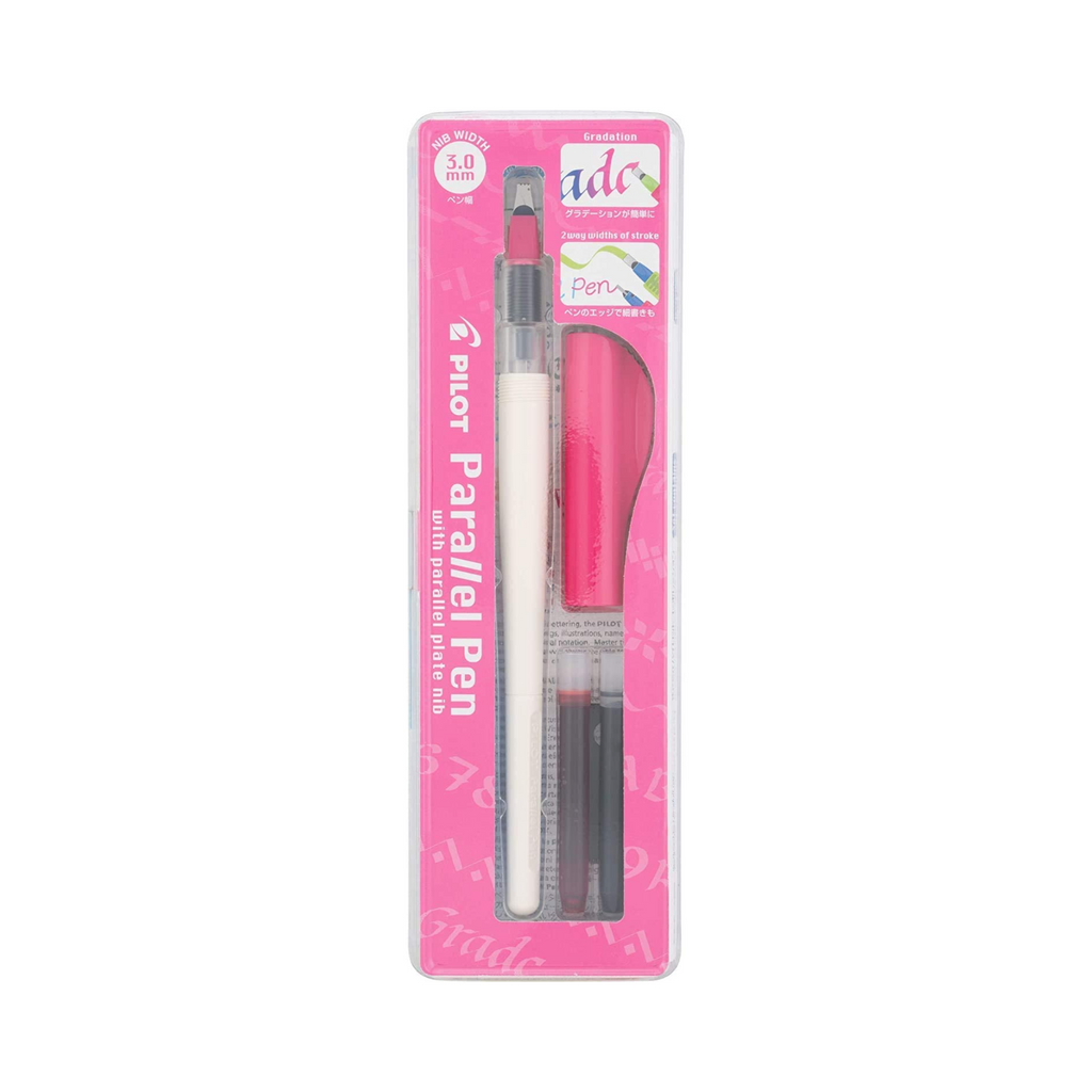Pilot Parallel Pen Premium Caligraphy Pen Set, 3.0mm Nib, White Barrel with Pink Accents