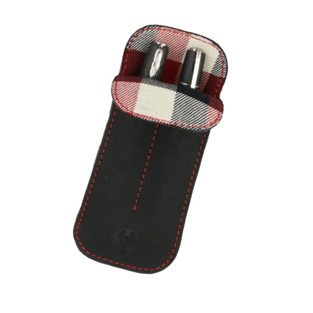 Dee Charles : Double Sleeve Pen Carrying Cases genuine leather- Midnight Red