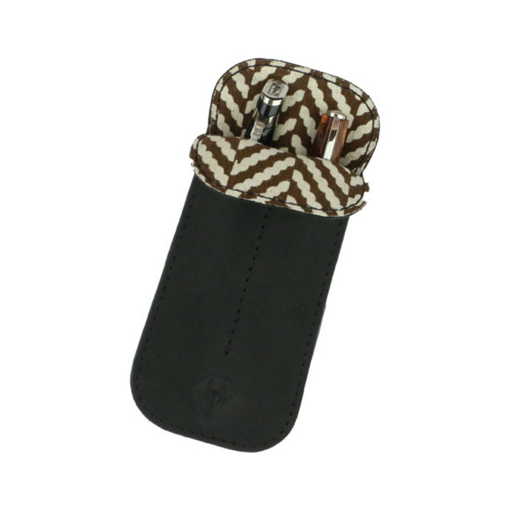 Dee Charles Designs Double Sleeve Pen Carrying Cases genuine leather- Midnight Black