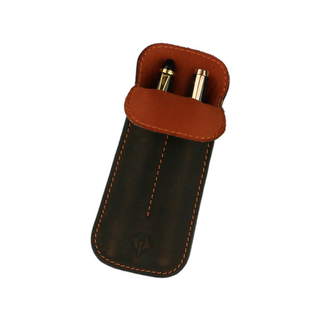 Dee Charles Designs Double Sleeve Pen Carrying Cases genuine leather- Rawhide Orange